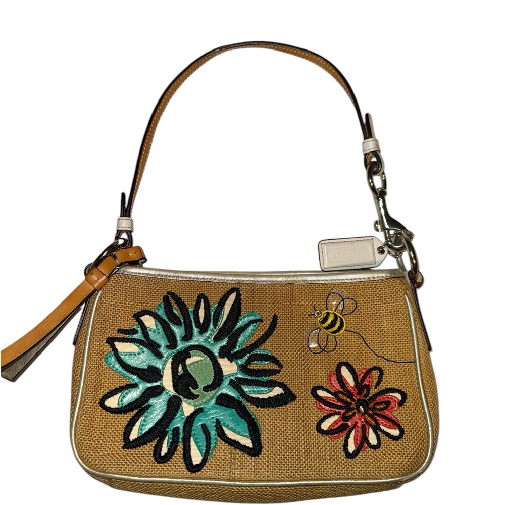 Y2K COACH Limited Edition Straw Floral Bumble Bee Pochette Small Purse Handbag